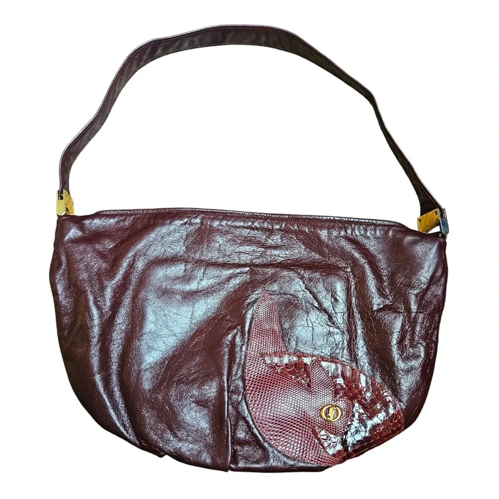 Vintage F Brand Hobo Hand Bag Womens Burgundy Leather Size 9‎ x 14 In